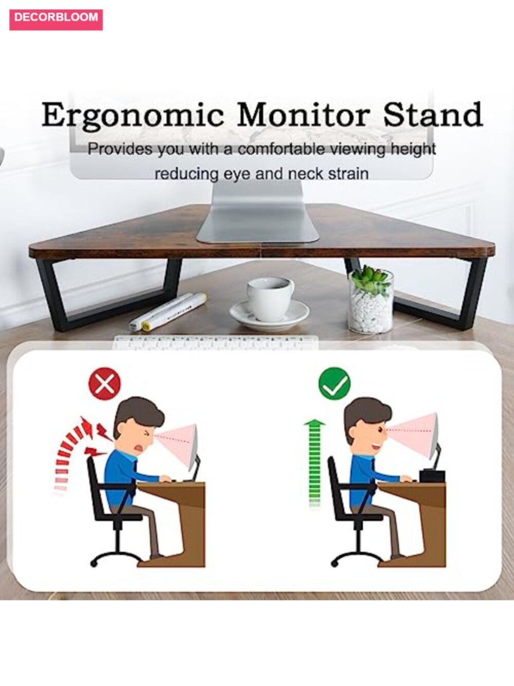 Triangle Corner Monitor Stand Riser with Keyboard Storage, Espresso - Picture 6 of 6